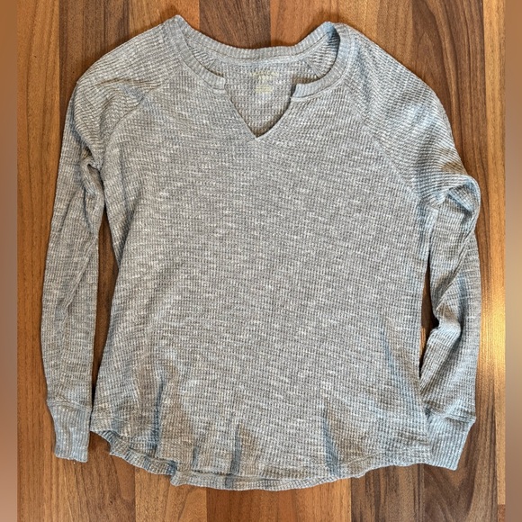 American Eagle Outfitters Heather Gray Ribbed Long Sleeve Top - Picture 1 of 5
